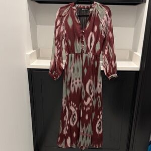 Zara Maroon and Green Long Sleeve Dress. Size XS